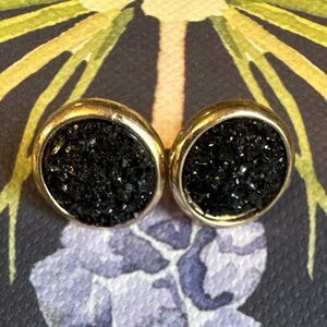 Gold Tone Round Disc Stud Earrings Metal Back Closure